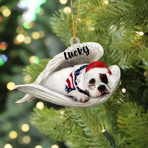 Miniatura 15 de Adorno acrílico plano de perro de Navidad de pastor alemán blanco, ángel dormido, regalo conmemorativo para perro, adorno personalizado con nombre