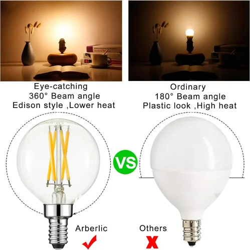 Miniatura 2 de Arberlic Bombilla G16.5, Bombilla LED E12 de 4W regulable Equivalente a Bombilla Candelabra E12 de 40 Vatios, Blanco Cálido 2700K, 400lm, CRI85+