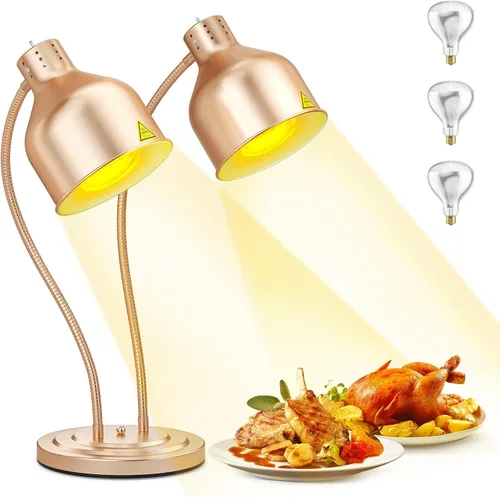 Lámpara de calor de alimentos, 500 W de doble cabeza de acero inoxidable comercial lámpara calentadora de alimentos con rotación de 540° y 3 Rojo