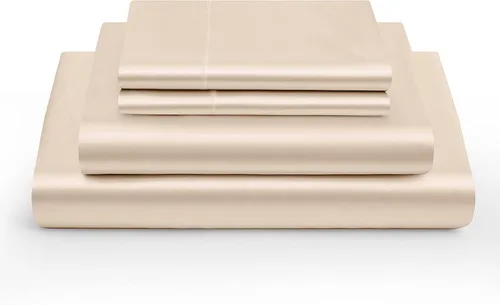 Miniatura 3 de Vonty juego de sábanas de satén de tamaño individual, sábanas sedosas y suaves de color beige, 1 sábana bajera para colchones altos + 1 sábana