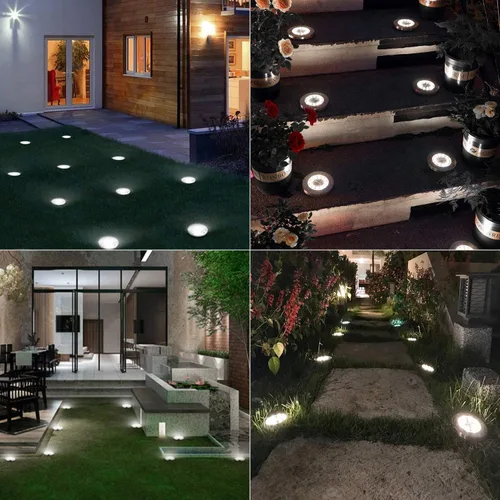 Miniatura 3 de ODEETRONIC Luces solares de tierra, paquete de 12 unidades de 8 luces LED de disco solar, luz impermeable para exteriores, luz redonda de disco