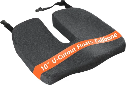 Cojín de asiento más grande para silla de oficina, corte en U extendido de 10 pulgadas, 18 x 16 x 3 pulgadas, almohada de alivio del dolor de coxis,