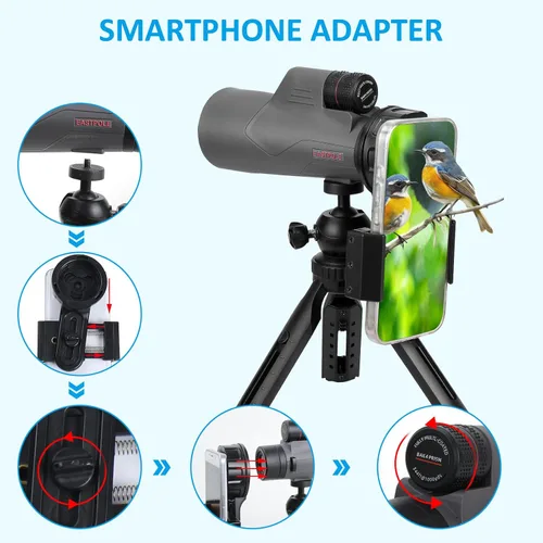 Miniatura 6 de Telescopio monocular monocular monocular de alta potencia de 12 x 56 para adultos con adaptador para teléfono inteligente, lente FMC y prisma BAK4