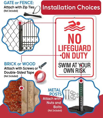 Miniatura 9 de Metal Sign-No Lifeguard on Duty, Swim At Your Own Risk- Use Indoor/Outdoor - Water Safety Notice Hazard Awareness Sign, For Beaches, Rivers, Lakes