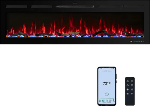 Miniatura 11 de Chimenea eléctrica inteligente WiFi de 33 pulgadas, 13 llamas y lecho de combustible con ciclo automático, calentador de chimenea con control