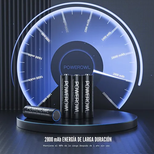 Miniatura 4 de Baterías recargables POWEROWL AA, baterías de alta capacidad de 2800mAh, 1.2V NiMH de baja autodescarga, paquete de 16