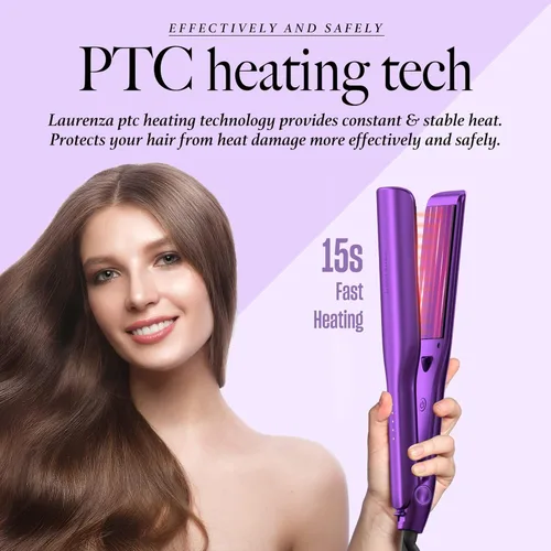 Miniatura 6 de Plancha y rizador de pelo 2 en 1, placa de 2 pulgadas, plancha de cerámica extragrande de 8.5 pulgadas con aniones de 65.6 ft (morado)
