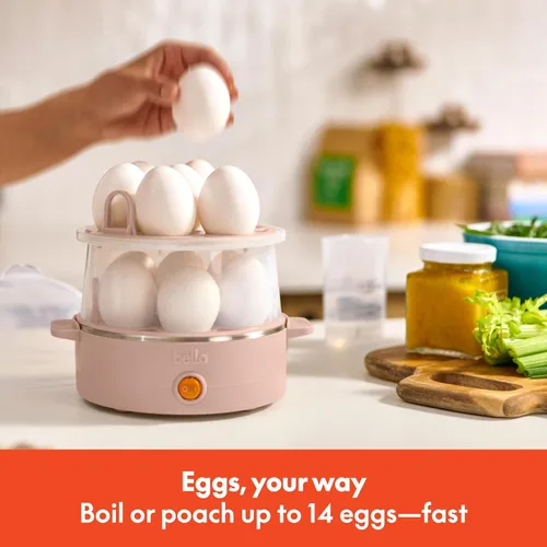 Miniatura 2 de BELLA - Cocedor eléctrico para huevos de 360 V, bandeja doble para 14 huevos y apagado automático, escalfados, revueltos, duros, a medio cocer