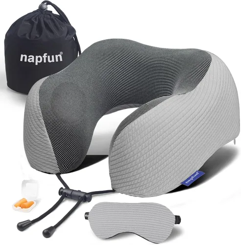 Miniatura 7 de napfun Almohada cervical para viajar, almohada cervical de viaje mejorada para avión, almohada de viaje de espuma viscoelástica 100% pura para Kit