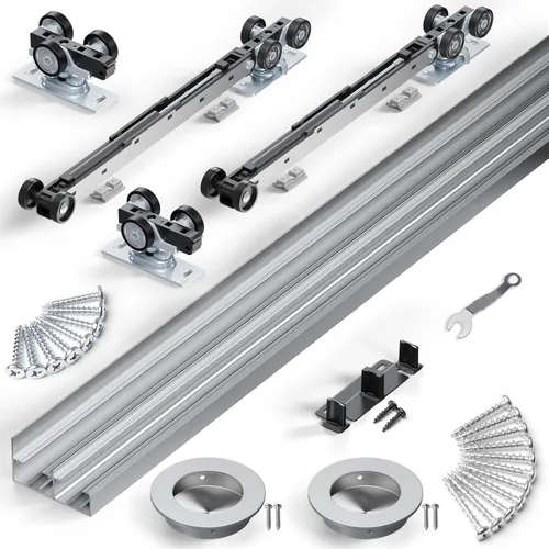 Miniatura 13 de SMARTSTANDARD Kit de herrajes para puertas corredizas de 60 pulgadas/5 pies para armario de gabinete, herrajes de puerta de aleación de aluminio