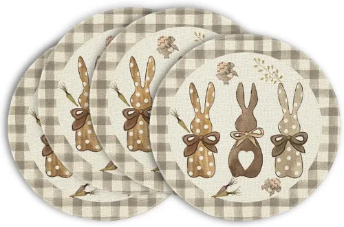 Miniatura 10 de Artoid Mode Juego de 4 manteles individuales de porcelana con diseño de conejo, Pascua, 12 x 18 pulgadas, para decoración de exteriores, hogar