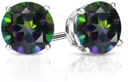 Miniatura 113 de Gem Stone King Aretes de plata de ley 925 con piedra natal redonda de 0.276 in para mujer