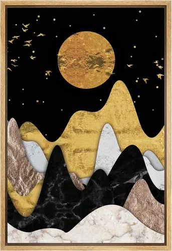 Miniatura 10 de SIGNFORD - Lienzo enmarcado para pared, arte de pintura grunge duotono blanco bronceado, trazos abstractos, formas ilustradas, arte moderno