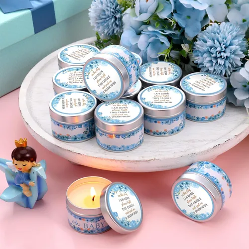 Miniatura 4 de Funtery 12 velas de fiesta de baby shower para invitados, velas perfumadas de lavanda, velas rústicas para revelación de género (brotes)