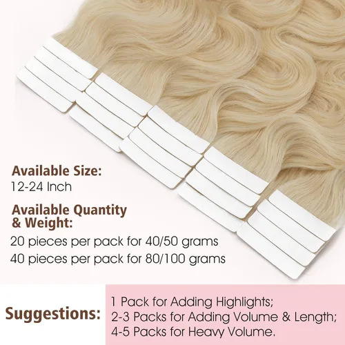 Miniatura 5 de Extensión de cabello humano Remy con cinta, 3.53 onzas (100 gramos), extensiones de cabello humano liso, trama sin costuras