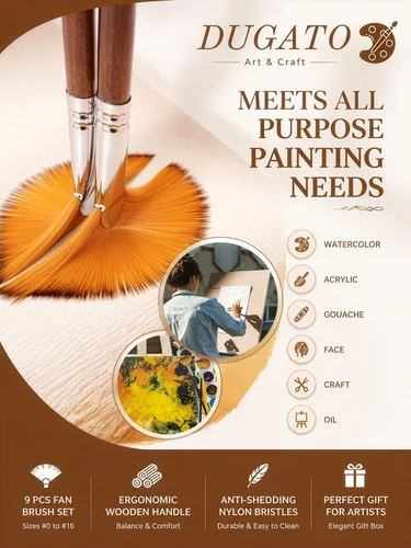 Miniatura 5 de Artist Fan - Juego de 9 pinceles de pintura – Suave pelo de nailon antidesprendimiento de madera mango largo juego de pinceles para pintura acrílica