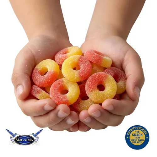 Miniatura 3 de Anillos de goma de durazno, sin gluten, sin grasa, textura suave y masticable, divertido aperitivo gourmet, bolsa resellable de 12 onzas