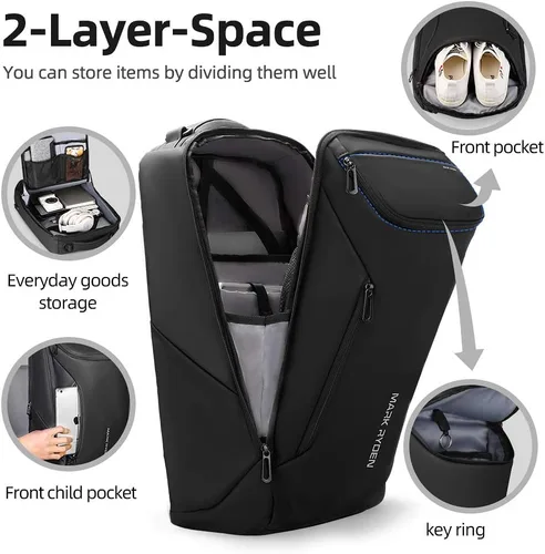 Miniatura 4 de Mozee - Mochila de negocios, bolsa impermeable para viajes y vuelos, compatible con laptops de 17.3 pulgadas con enchufe de carga USB