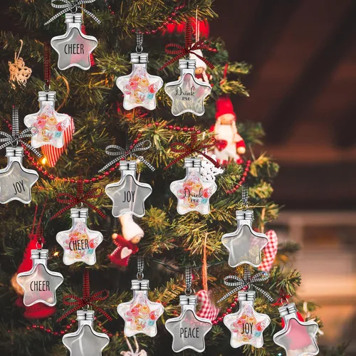 Miniatura 6 de Kajaia 12 bolas de alcohol de Navidad rellenables para árbol de Navidad con calcomanías de cinta a cuadros de búfalo, adornos de plástico