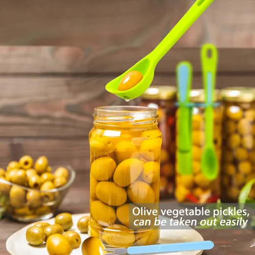 Miniatura 3 de Paquete de 2 cucharas de aceituna y tenedor de pepinillo, herramienta para recogedor para tarro, accesorio de cocina