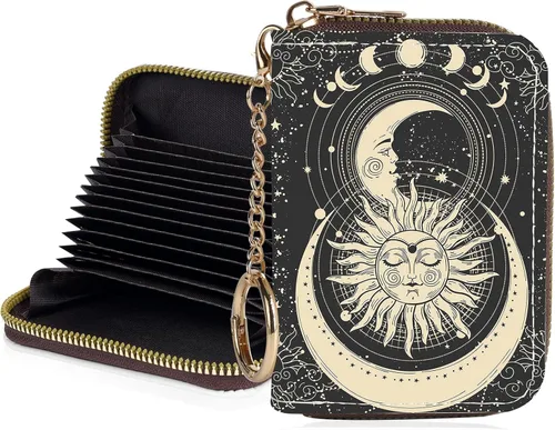 Miniatura 35 de Tarjetero de crédito para mujer, pequeña cartera RFID con cierre de llavero, bonita cartera de piel sintética, carteras para tarjetas de crédito