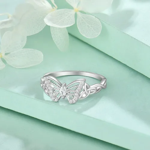 Miniatura 3 de FJ Anillo de mariposa de plata de ley con diseño de animales vintage celta
