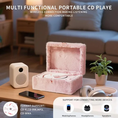 Miniatura 3 de Reproductor de CD rosa mullido con Bluetooth, control remoto