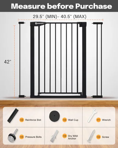 Miniatura 5 de Puerta de bebé extra alta de 42 pulgadas para escaleras y puertas, puerta de mascotas montada a presión de cierre automático, se adapta a aberturas