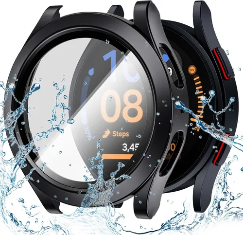 Goton - Funda impermeable para Samsung Galaxy Watch 5 y 4 y FE, protector de pantalla de 40 mm con vidrio templado, 1 paquete de funda dura de PC