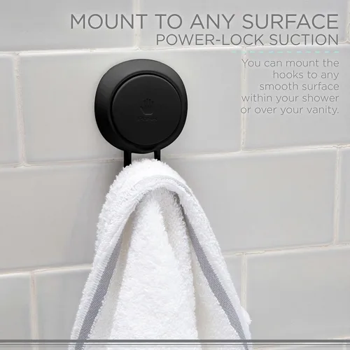 Miniatura 4 de Bath Bliss Paquete de 2 ganchos de succión de gel negro mate, 2