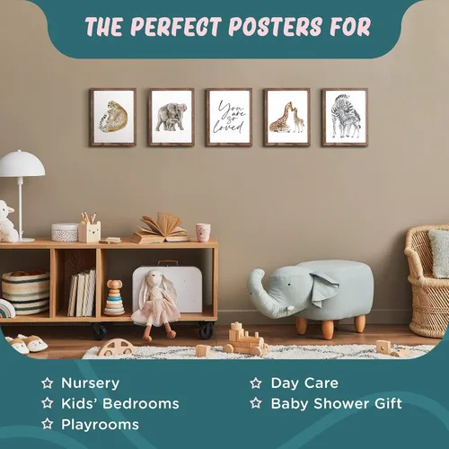 Miniatura 2 de L&O Goods - Pósteres enmarcados para decoración de guardería de animales para mamá y bebé, juego de 5 impresiones de decoración de habitación