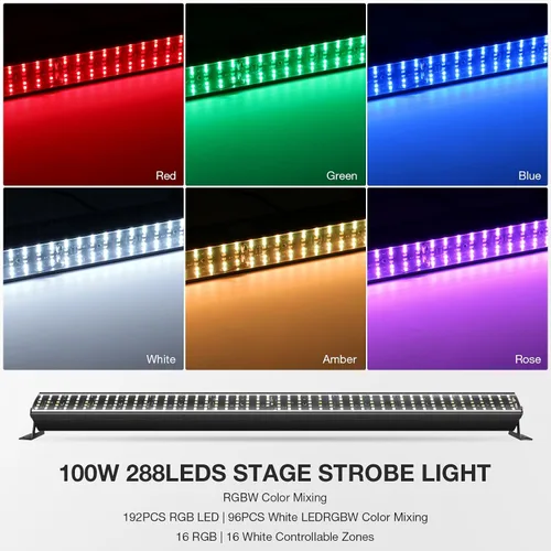 Miniatura 3 de Barra de luz estroboscópica de escenario, 100 W, 288 LED, RGBW, función de persecución de luz para DJ, mapeo de píxeles por control DMX Uplights