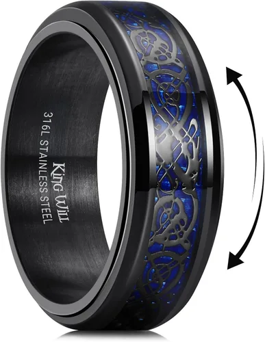Miniatura 25 de King Will Anillo giratorio de acero inoxidable 316L para hombres y mujeres, 0.315 in de dragón/nudo celta, anillo para ansiedad para aliviar