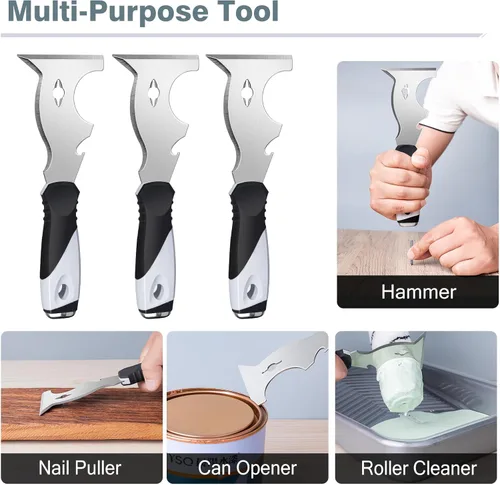 Miniatura 2 de Mister Rui Paquete de 2 Cuchillos de Masilla 10 en 1 - Herramienta Multiusos para Pintores, Cuchillo de Cinta, Raspador de Pintura y Metal
