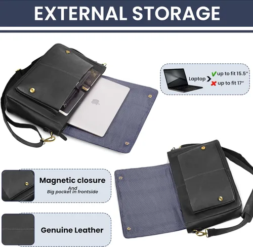 Miniatura 4 de LEATHER VILLAGE Bolso Mensajero de Cuero Vintage–Morral Hecho a Mano de 15.5" para Hombres y Mujeres– Bolso de Hombro para Oficina, Viajes y Uso
