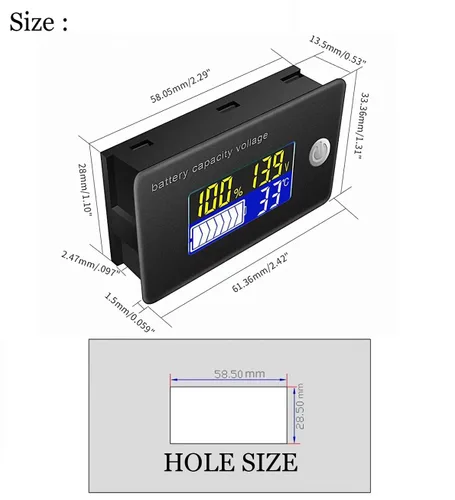 Miniatura 5 de Medidor de voltaje con pantalla de temperatura, medidor de voltaje (12 V)
