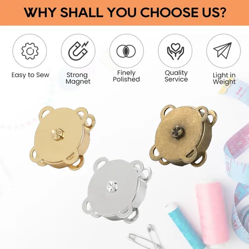 Miniatura 7 de 30 juegos de broches magnéticos con accesorios de costura (dedal de hilo de aguja) – Monederos magnéticos cierres de botones para coser
