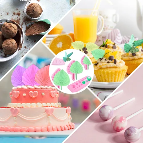 Miniatura 6 de Molde de hojas de abanico de 5 piezas, moldes de hojas de palma, esferas de perlas, moldes de caramelo boho de silicona para fondant, molde