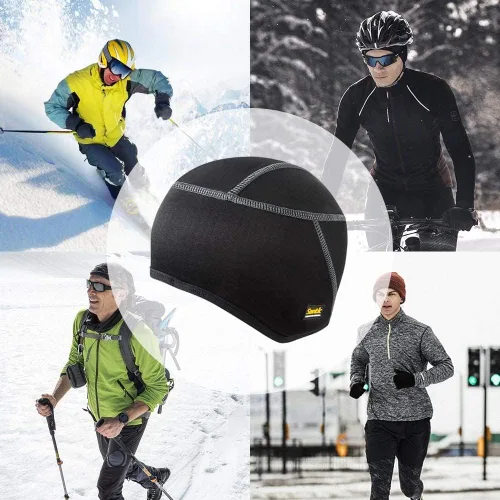 Miniatura 7 de Santic Casco de calavera de ciclismo para correr, casco de bicicleta, forro polar térmico resistente al viento, se adapta debajo de los cascos
