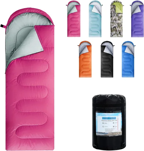 Sacos de Dormir para Adultos, Niños y Niñas - Saco de Dormir Ligero Impermeable para Clima Cálido y Frío con Mochila Compacta, Ideal para 3-4