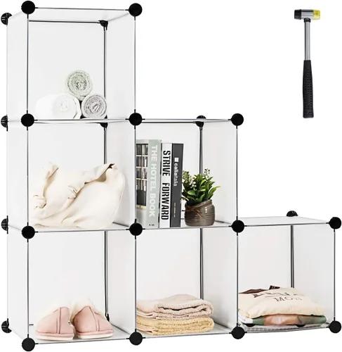 Tangkula Organizador de almacenamiento de 6 cubos, gabinete de plástico PP con marco de acero inoxidable, sistema de almacenamiento modular portátil