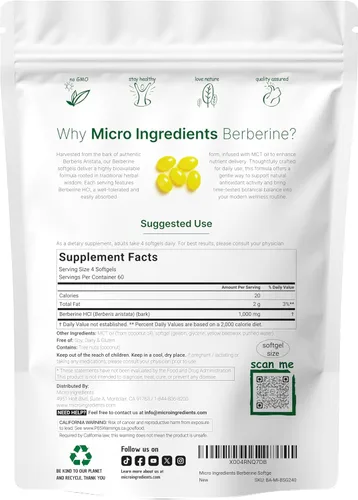 Miniatura 2 de Micro Ingredients Berberina 1000mg con Aceite MCT, 240 Cápsulas Blandas Fórmula Altamente Biodisponible con Berberina HCl de Berberis Aristata