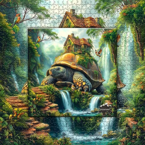 Miniatura 7 de Rompecabezas de tortuga marina para adultos de 1000 piezas, rompecabezas de fantasía de naturaleza con tortuga gigante con pájaro de casa del árbol
