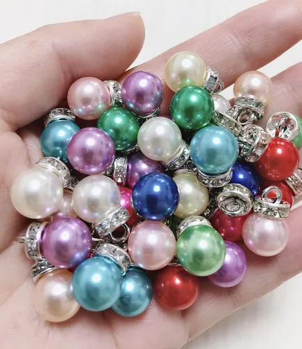 Miniatura 5 de 50 cuentas de perlas de imitación con incrustaciones de diamantes de imitación de 0.394 pulgadas, accesorios para ropa, accesorios para el cabello