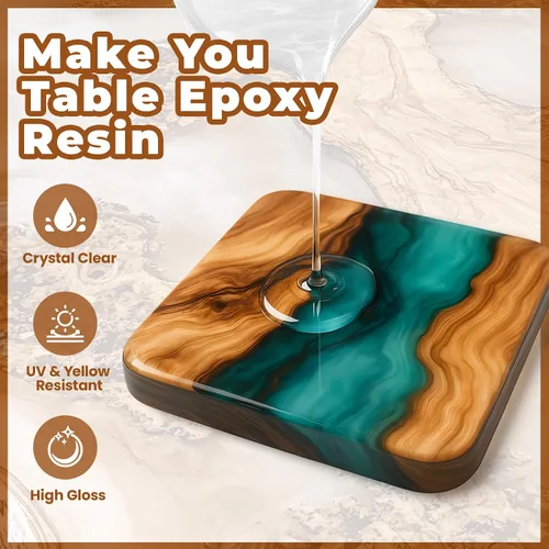 Miniatura 2 de LEEYA RESIN Kit de resina epoxi con bombas de 1 galón, resina epoxi transparente para mesa, ultra brillante, autonivelante resina epoxica para mesa