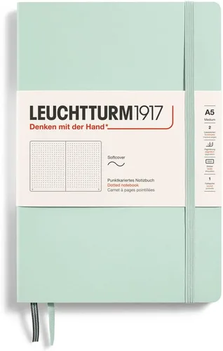 LEUCHTTURM1917 - Cuaderno de tapa blanda tamaño mediano A5 - 123 páginas numeradas para escritura y diario (verde menta, punteadas)