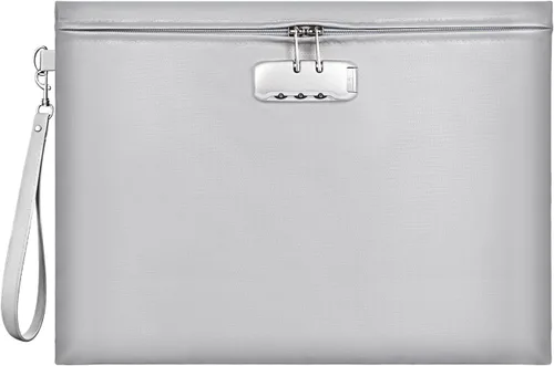 Miniatura 8 de Bolsa de documentos ignífuga con cerradura, 14.3 x 10.2 pulgadas, bolsa de dinero ignífuga e impermeable con cierre de cremallera, bolsa