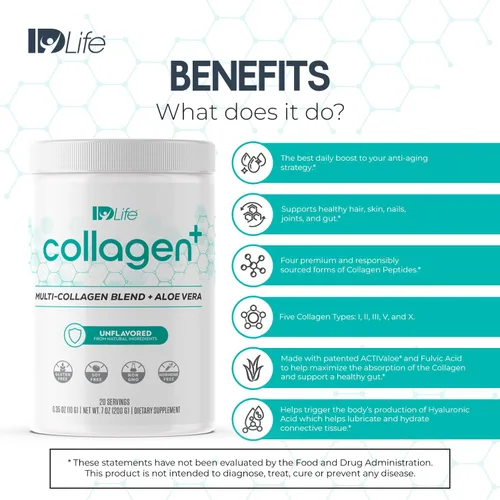 Miniatura 4 de IDLife Collagen+ - Bebida en polvo – Mezcla de colágeno múltiple con ácido fúlvico y aloe vera – para cabello saludable, piel, uñas, articulaciones