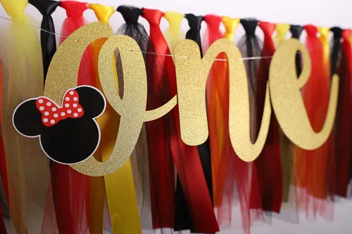 Miniatura 5 de Cartel decorativo de ratón para silla de bebé - Cartel de primer cumpleaños, guirnalda de tela para silla de bebé, suministros de fiesta, rojo