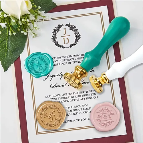 Sello de cera con monograma personalizado para boda, iniciales personalizadas para parejas, hecho a mano en Estados Unidos, múltiples opciones de